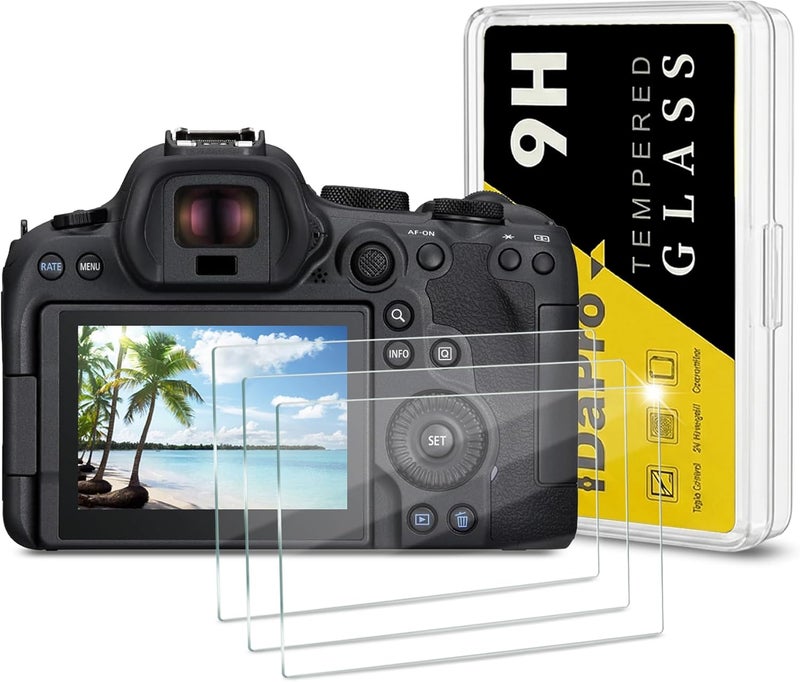 iDaPro Screen Protector for Canon EOS R6 Mark III/Mark II/EOS R6 [3 Pack],Tempered Glass with 0.3mm ultra thin for EOS R6III/II,9H Hardness,Anti-Scrach Anti-Bubble,Easy Installation - Image 1